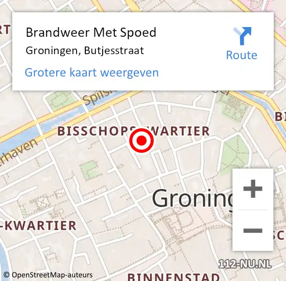 Locatie op kaart van de 112 melding: Brandweer Met Spoed Naar Groningen, Butjesstraat op 29 mei 2024 08:54