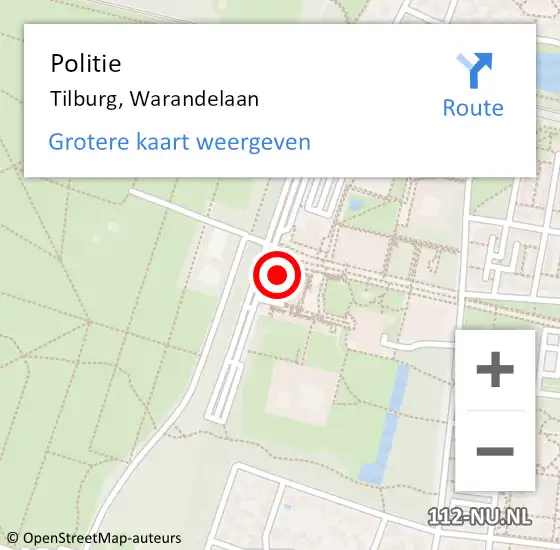 Locatie op kaart van de 112 melding: Politie Tilburg, Warandelaan op 29 mei 2024 09:10