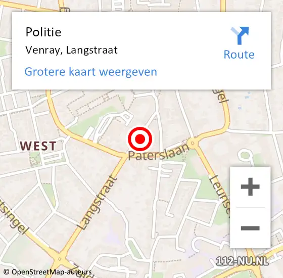 Locatie op kaart van de 112 melding: Politie Venray, Langstraat op 29 mei 2024 09:11