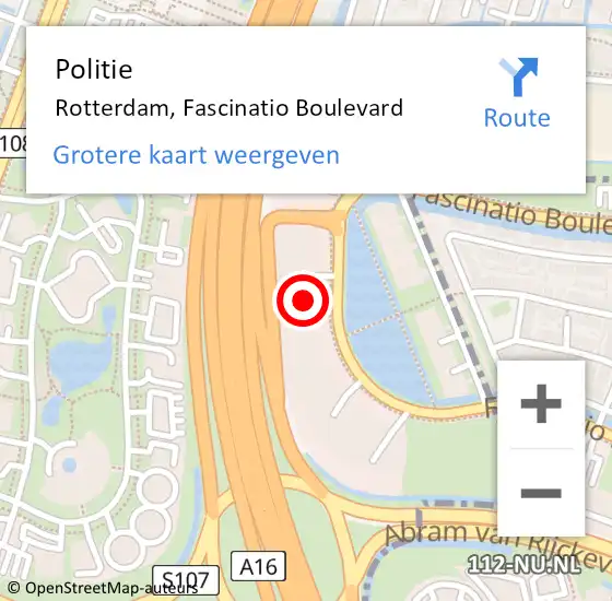 Locatie op kaart van de 112 melding: Politie Rotterdam, Fascinatio Boulevard op 29 mei 2024 09:16