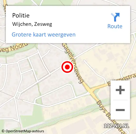 Locatie op kaart van de 112 melding: Politie Wijchen, Zesweg op 29 mei 2024 09:23