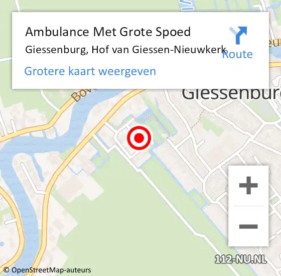 Locatie op kaart van de 112 melding: Ambulance Met Grote Spoed Naar Giessenburg, Hof van Giessen-Nieuwkerk op 29 mei 2024 09:27