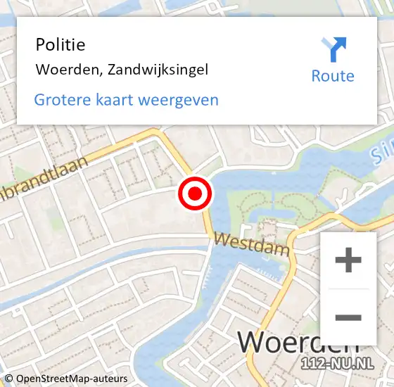 Locatie op kaart van de 112 melding: Politie Woerden, Zandwijksingel op 29 mei 2024 09:29