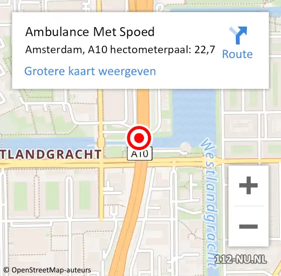 Locatie op kaart van de 112 melding: Ambulance Met Spoed Naar Amsterdam, A10 hectometerpaal: 22,7 op 29 mei 2024 09:36