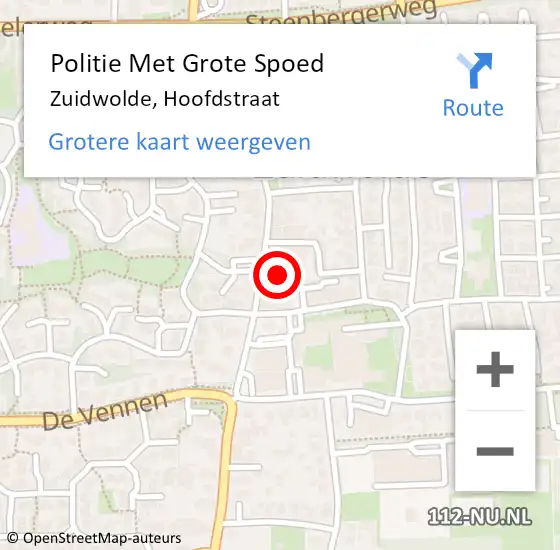 Locatie op kaart van de 112 melding: Politie Met Grote Spoed Naar Zuidwolde, Hoofdstraat op 29 mei 2024 09:38