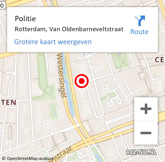 Locatie op kaart van de 112 melding: Politie Rotterdam, Van Oldenbarneveltstraat op 29 mei 2024 09:43