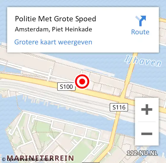 Locatie op kaart van de 112 melding: Politie Met Grote Spoed Naar Amsterdam, Piet Heinkade op 29 mei 2024 09:54