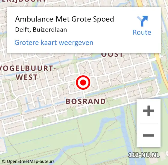 Locatie op kaart van de 112 melding: Ambulance Met Grote Spoed Naar Delft, Buizerdlaan op 29 mei 2024 10:06