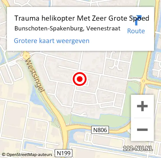 Locatie op kaart van de 112 melding: Trauma helikopter Met Zeer Grote Spoed Naar Bunschoten-Spakenburg, Veenestraat op 29 mei 2024 10:07