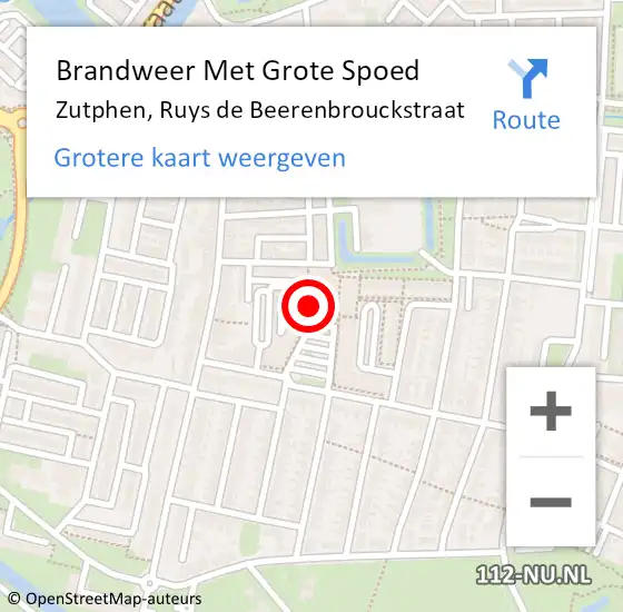 Locatie op kaart van de 112 melding: Brandweer Met Grote Spoed Naar Zutphen, Ruys de Beerenbrouckstraat op 29 mei 2024 10:12