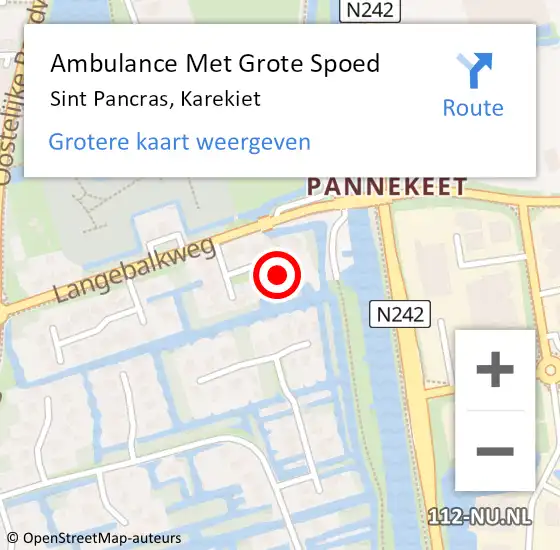 Locatie op kaart van de 112 melding: Ambulance Met Grote Spoed Naar Sint Pancras, Karekiet op 29 mei 2024 10:14