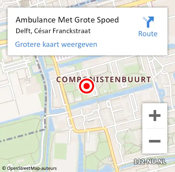 Locatie op kaart van de 112 melding: Ambulance Met Grote Spoed Naar Delft, César Franckstraat op 29 mei 2024 10:24