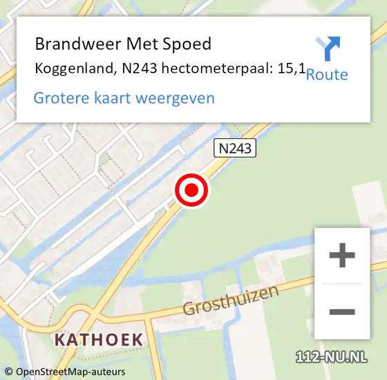 Locatie op kaart van de 112 melding: Brandweer Met Spoed Naar Koggenland, N243 hectometerpaal: 15,1 op 29 mei 2024 10:42