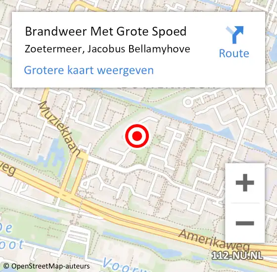 Locatie op kaart van de 112 melding: Brandweer Met Grote Spoed Naar Zoetermeer, Jacobus Bellamyhove op 29 mei 2024 11:02