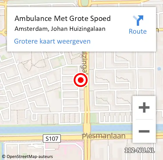 Locatie op kaart van de 112 melding: Ambulance Met Grote Spoed Naar Amsterdam, Johan Huizingalaan op 29 mei 2024 11:05