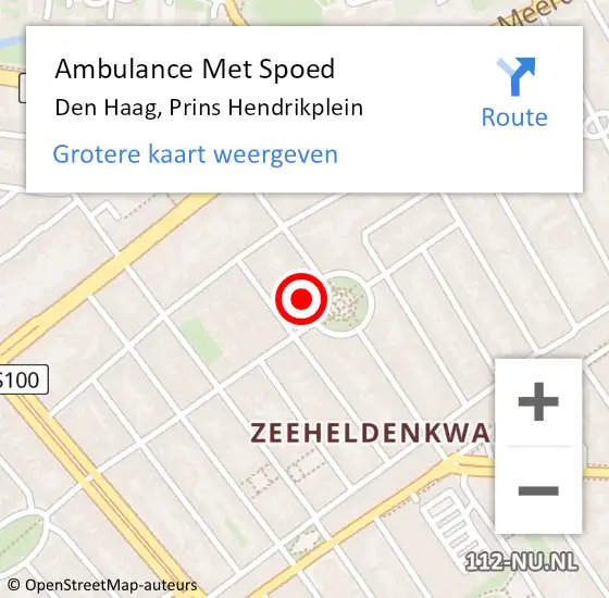 Locatie op kaart van de 112 melding: Ambulance Met Spoed Naar Den Haag, Prins Hendrikplein op 29 mei 2024 11:09