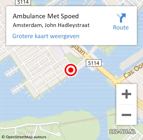 Locatie op kaart van de 112 melding: Ambulance Met Spoed Naar Amsterdam, John Hadleystraat op 29 mei 2024 11:14