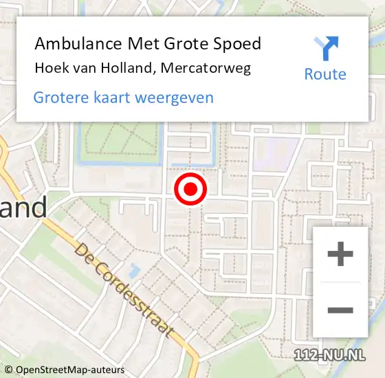 Locatie op kaart van de 112 melding: Ambulance Met Grote Spoed Naar Hoek van Holland, Mercatorweg op 29 mei 2024 11:22