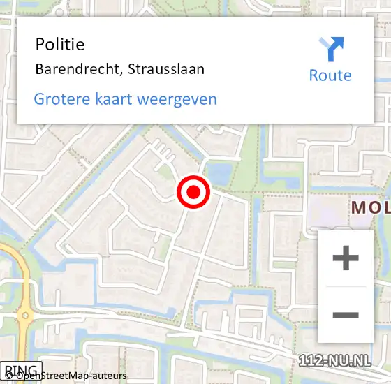 Locatie op kaart van de 112 melding: Politie Barendrecht, Strausslaan op 29 mei 2024 11:24