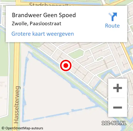 Locatie op kaart van de 112 melding: Brandweer Geen Spoed Naar Zwolle, Paasloostraat op 29 mei 2024 11:28