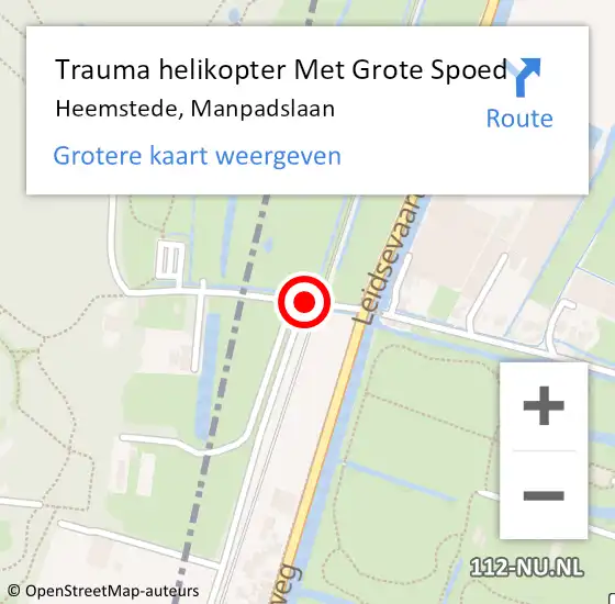 Locatie op kaart van de 112 melding: Trauma helikopter Met Grote Spoed Naar Heemstede, Manpadslaan op 29 mei 2024 11:41