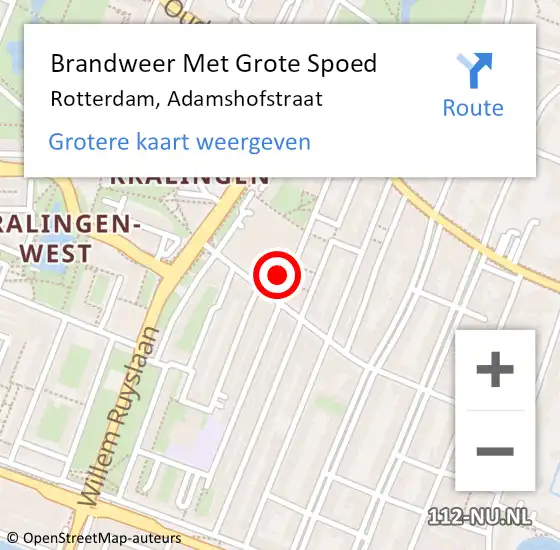 Locatie op kaart van de 112 melding: Brandweer Met Grote Spoed Naar Rotterdam, Adamshofstraat op 29 mei 2024 11:42