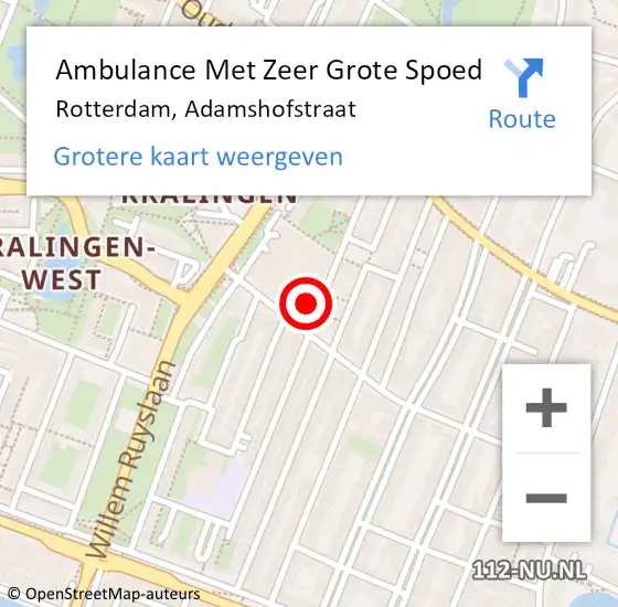 Locatie op kaart van de 112 melding: Ambulance Met Zeer Grote Spoed Naar Rotterdam, Adamshofstraat op 29 mei 2024 11:43