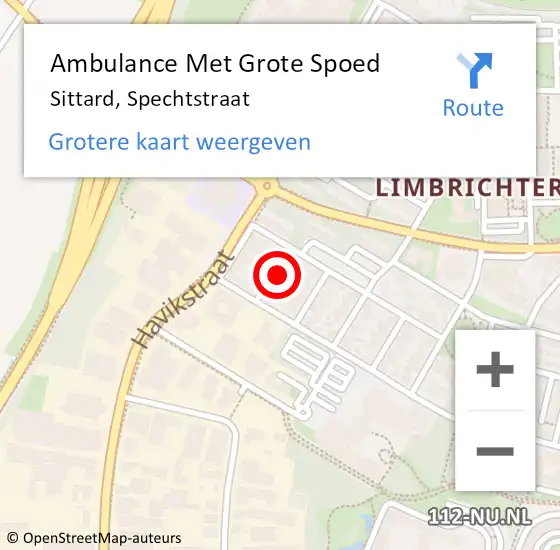 Locatie op kaart van de 112 melding: Ambulance Met Grote Spoed Naar Sittard, Spechtstraat op 29 mei 2024 11:52