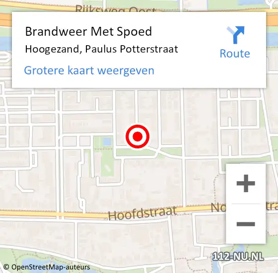Locatie op kaart van de 112 melding: Brandweer Met Spoed Naar Hoogezand, Paulus Potterstraat op 7 oktober 2014 15:13