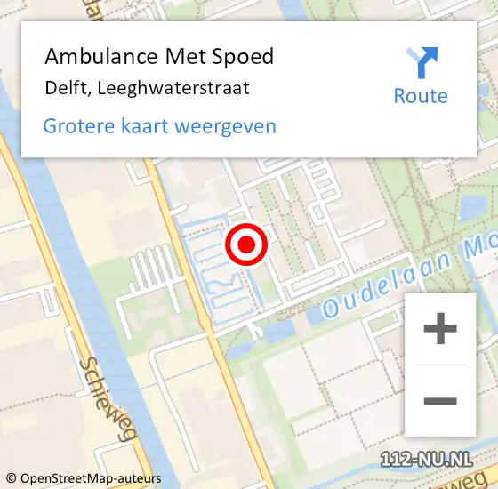 Locatie op kaart van de 112 melding: Ambulance Met Spoed Naar Delft, Leeghwaterstraat op 29 mei 2024 11:55