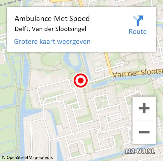 Locatie op kaart van de 112 melding: Ambulance Met Spoed Naar Delft, Van der Slootsingel op 29 mei 2024 12:02