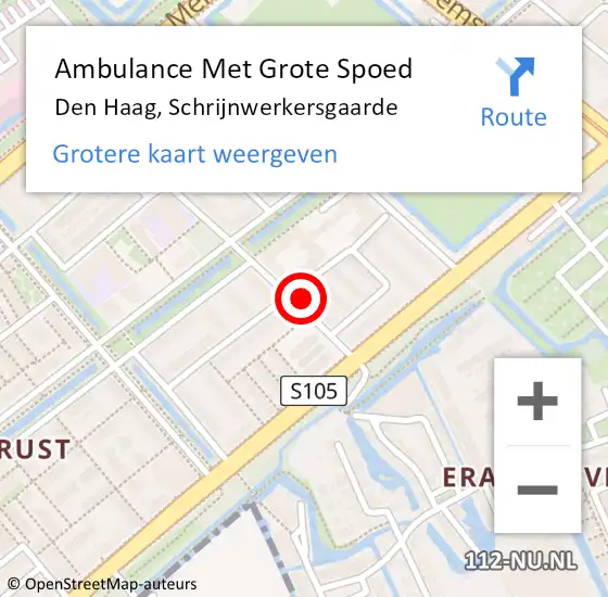 Locatie op kaart van de 112 melding: Ambulance Met Grote Spoed Naar Den Haag, Schrijnwerkersgaarde op 29 mei 2024 12:09