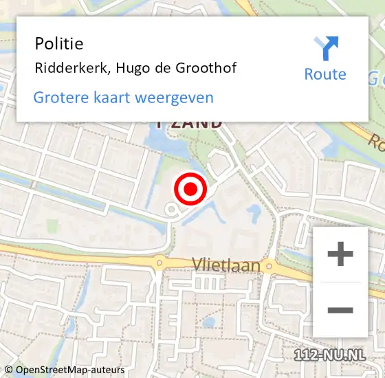 Locatie op kaart van de 112 melding: Politie Ridderkerk, Hugo de Groothof op 29 mei 2024 12:29