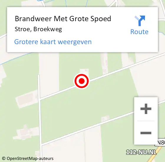 Locatie op kaart van de 112 melding: Brandweer Met Grote Spoed Naar Stroe, Broekweg op 29 mei 2024 13:00