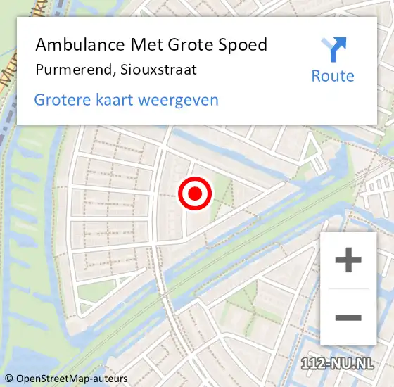 Locatie op kaart van de 112 melding: Ambulance Met Grote Spoed Naar Purmerend, Siouxstraat op 29 mei 2024 13:07