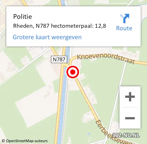 Locatie op kaart van de 112 melding: Politie Rheden, N787 hectometerpaal: 12,8 op 29 mei 2024 13:12