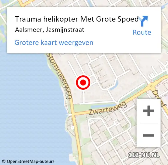 Locatie op kaart van de 112 melding: Trauma helikopter Met Grote Spoed Naar Aalsmeer, Jasmijnstraat op 29 mei 2024 13:12