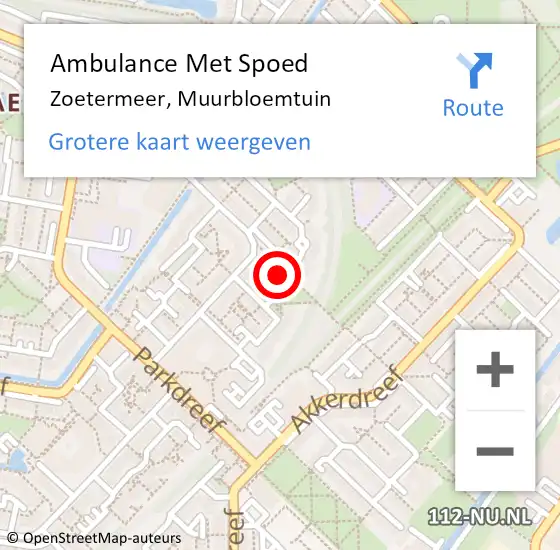 Locatie op kaart van de 112 melding: Ambulance Met Spoed Naar Zoetermeer, Muurbloemtuin op 29 mei 2024 13:16