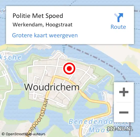 Locatie op kaart van de 112 melding: Politie Met Spoed Naar Werkendam, Hoogstraat op 29 mei 2024 13:17