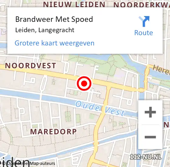 Locatie op kaart van de 112 melding: Brandweer Met Spoed Naar Leiden, Langegracht op 29 mei 2024 13:24