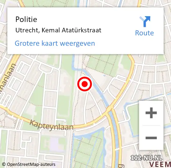 Locatie op kaart van de 112 melding: Politie Utrecht, Kemal Atatürkstraat op 29 mei 2024 13:42