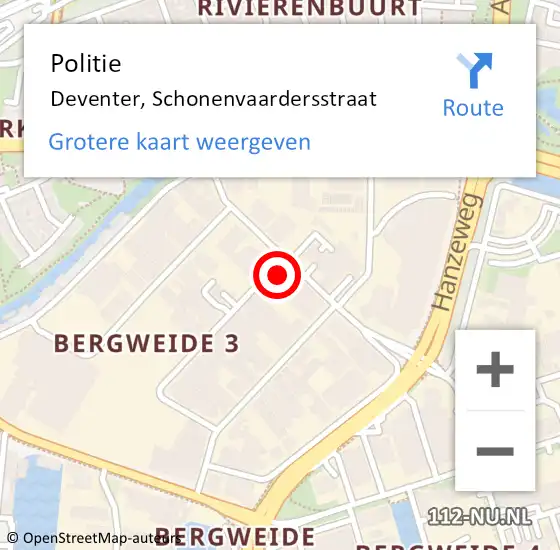 Locatie op kaart van de 112 melding: Politie Deventer, Schonenvaardersstraat op 29 mei 2024 13:58