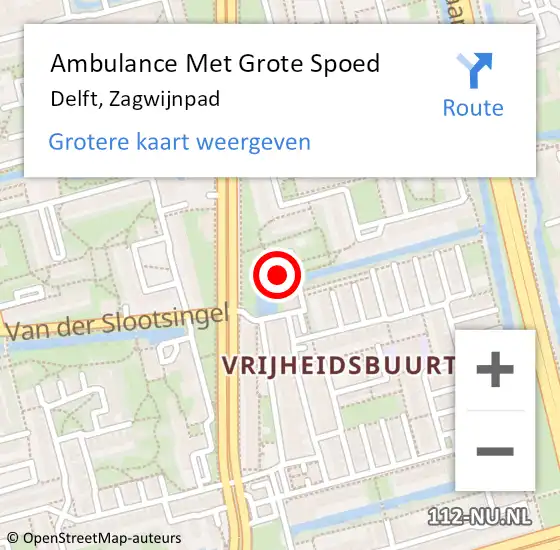 Locatie op kaart van de 112 melding: Ambulance Met Grote Spoed Naar Delft, Zagwijnpad op 29 mei 2024 14:01