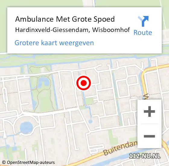 Locatie op kaart van de 112 melding: Ambulance Met Grote Spoed Naar Hardinxveld-Giessendam, Wisboomhof op 29 mei 2024 14:06