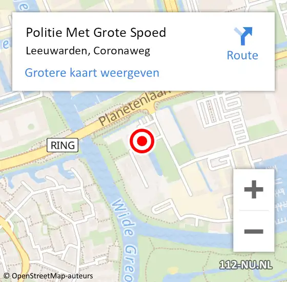 Locatie op kaart van de 112 melding: Politie Met Grote Spoed Naar Leeuwarden, Coronaweg op 29 mei 2024 14:08