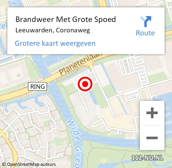 Locatie op kaart van de 112 melding: Brandweer Met Grote Spoed Naar Leeuwarden, Coronaweg op 29 mei 2024 14:16