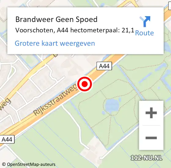 Locatie op kaart van de 112 melding: Brandweer Geen Spoed Naar Voorschoten, A44 hectometerpaal: 21,1 op 29 mei 2024 14:22