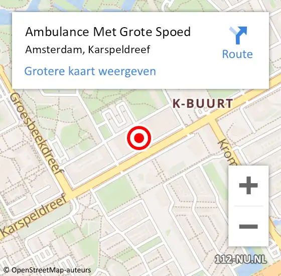 Locatie op kaart van de 112 melding: Ambulance Met Grote Spoed Naar Amsterdam, Karspeldreef op 29 mei 2024 14:24
