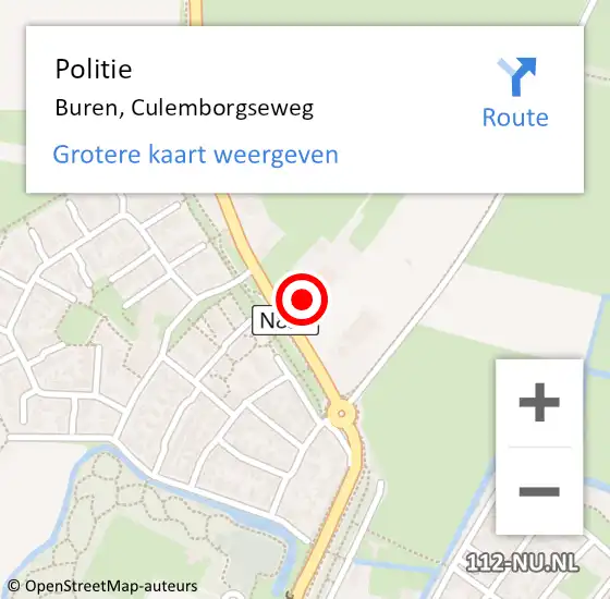 Locatie op kaart van de 112 melding: Politie Buren, Culemborgseweg op 29 mei 2024 14:31