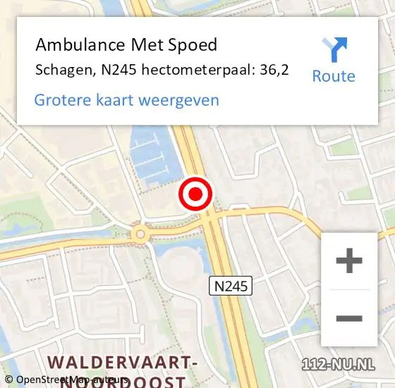 Locatie op kaart van de 112 melding: Ambulance Met Spoed Naar Schagen, N245 hectometerpaal: 36,2 op 29 mei 2024 14:33